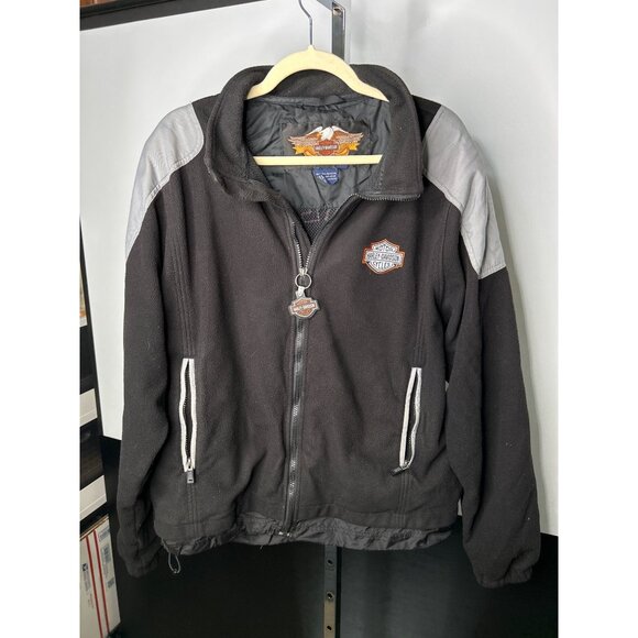Harley-Davidson Mens Fleece Jacket XL Black & Gray Nylon Polyester Embroidered L - Picture 2 of 9